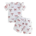 thumbnail image 4 of Sopiago Toddler Girl Clothes Baby Summer Outfits Cute Bow Ruffled Short Sleeve Shirt Ribbed Knit Tops Shorts Set for Girl Clothing 2-3 Years,White, 4 of 7