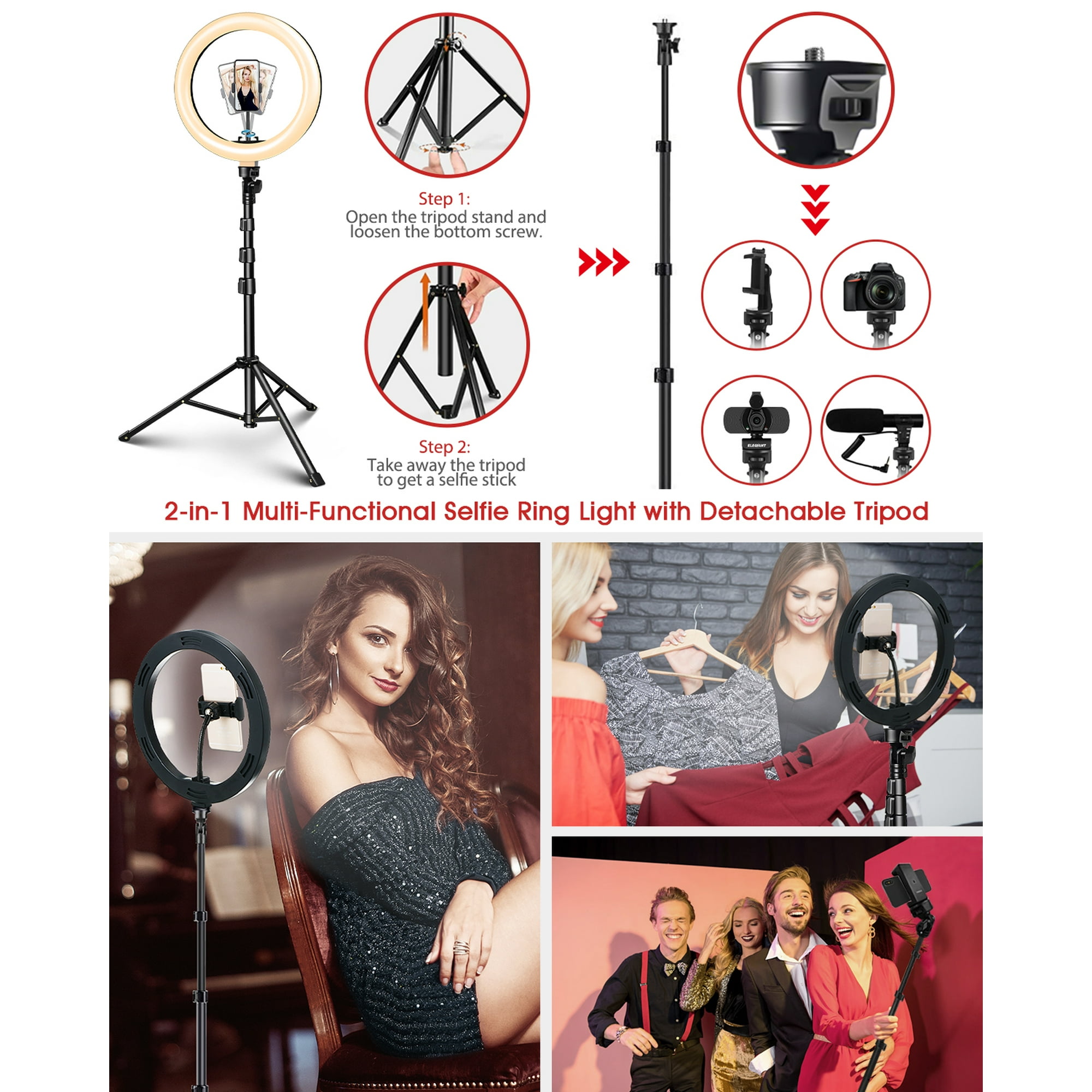 EGL 06S Ring Light with Stand 10.2 LED Ring Light Tripod with Adjustable Light Stand Video LED Lighting Kit Walmart