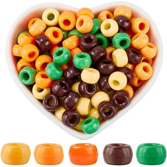 800Pcs 5 Colors Thanksgiving Beads Yellow Pony Beads Bulk Plastic Orange Green Bronze Autumn Farmhouse Fall Lucky Spacer Bead for DIY
