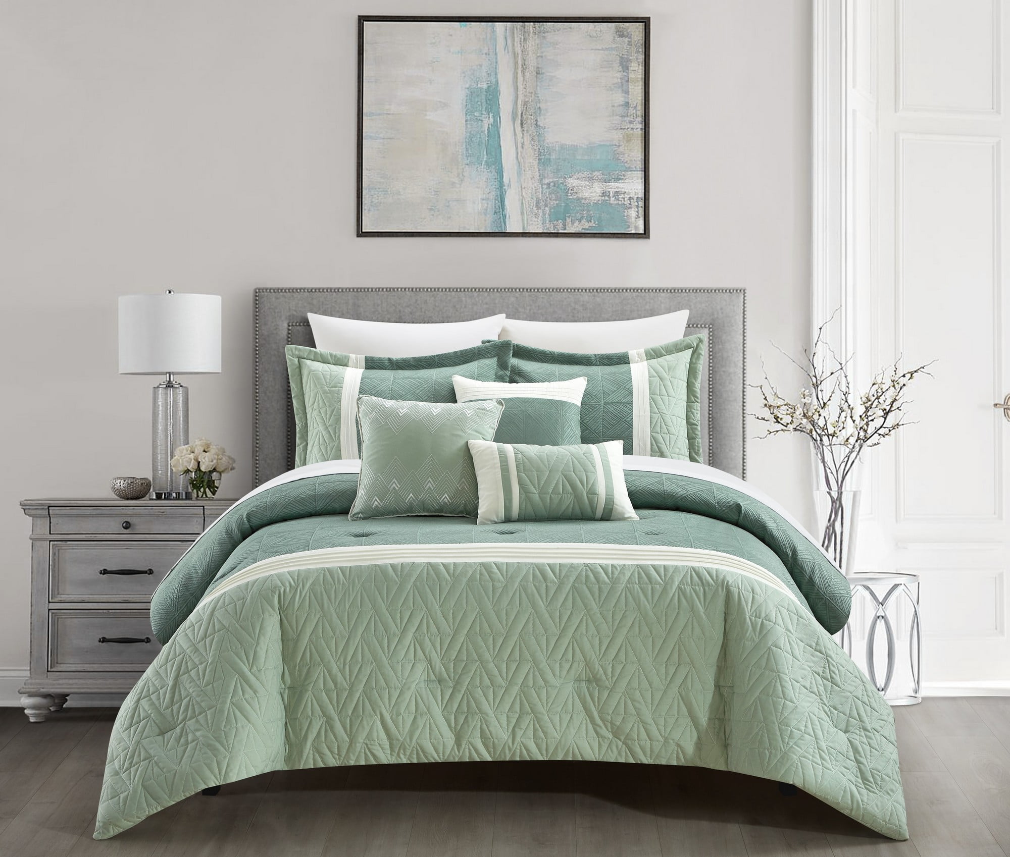 Chic Home Brice Piece Comforter Set Pleated Embroidered Design Bedding