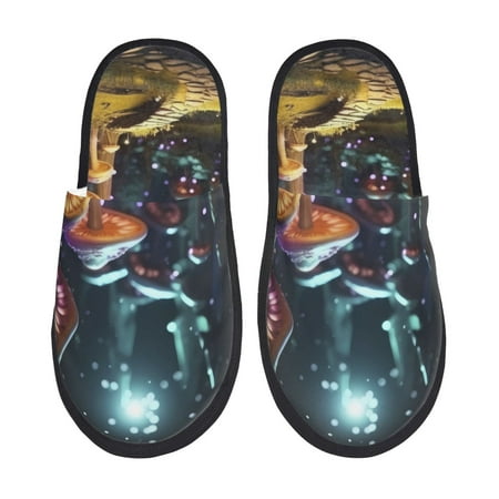 Balery Purple Glowing Mushroom Slient Indoor Furry Fleece Comfort House Shoes Soft Non-Slip Home Shoes Cotton slippers House Slippers-- Medium