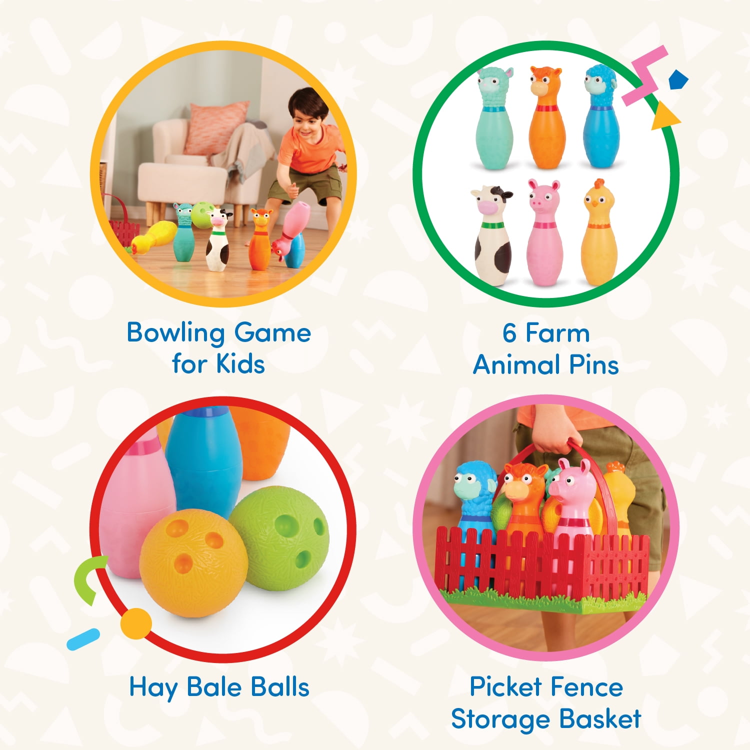 Battat Barnyard Bowling Set with 6 Farm Animal Pins 2 Balls, Toddler and Preschool Toys  (图4)
