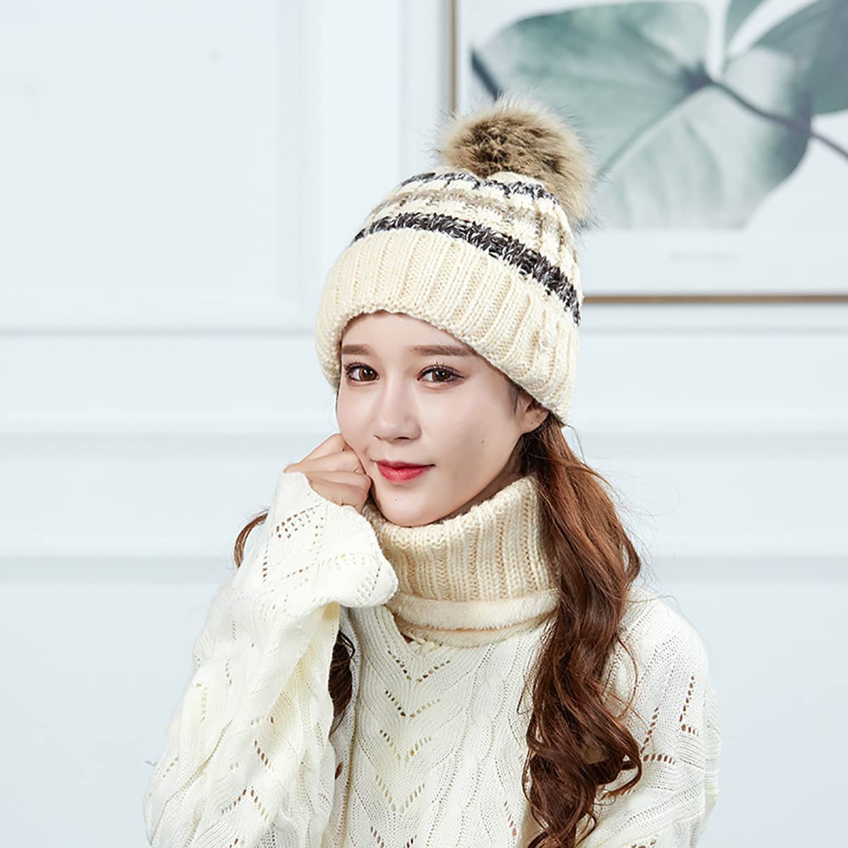 Winter Scarf Beanie Hat Set for Women 