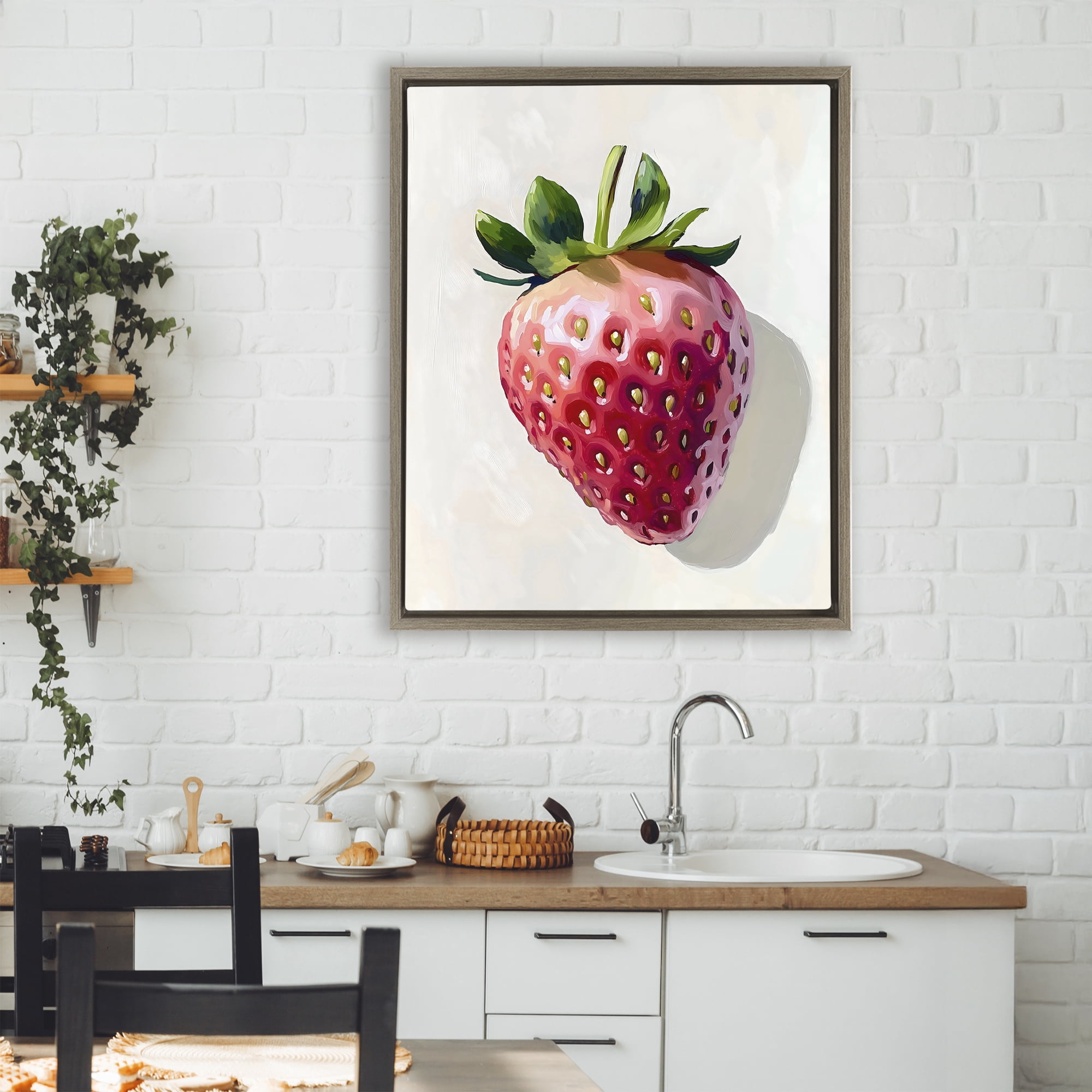 Stupell Industries Juicy Shine Strawberry Brown Framed Floater Canvas Wall Art, design by The Prints Vibe