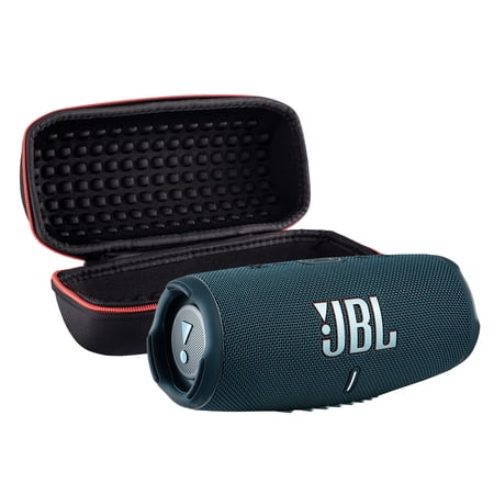 JBL Charge 5 Portable Bluetooth Speaker, IP67 Waterproof, 20 Hour Battery, Blue Bundle with Travel Case (International Model)