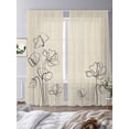 thumbnail image 3 of Retro Beige Flowers Sheer Curtains 84 Inch Length 2 Panels Set, Rustic Abstract Floral Simple Art Voile Window Treatment Rod Pocket Curtains Sheers Drapes for Bedroom/Living Room/Kitchen 52"x84"x2, 3 of 7