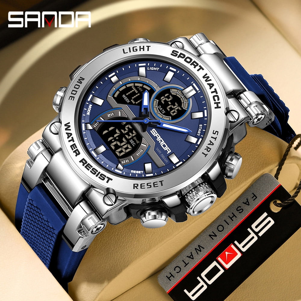 SANDA Top Brand Men's Watch Outdoor Sports Dual Display Quartz Wrist watch Waterproof Chronograph Stopwatch G Style Male Clock 6183