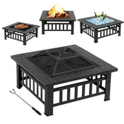 GIVIMO 32" Outdoor Fire Pit Metal Square Firepit Patio Garden Stove With cover, Black