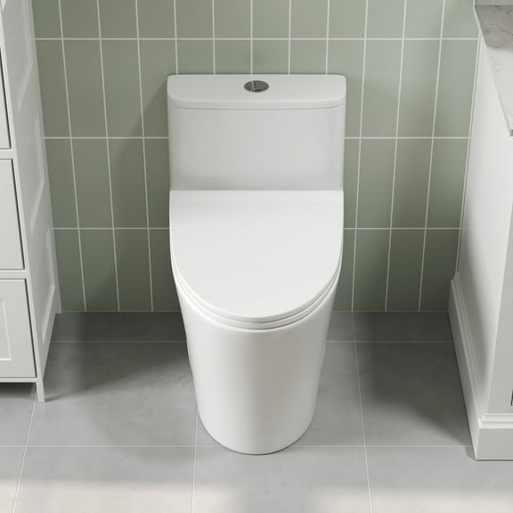 1- Piece 1/1.28 GPF Dual Flush Elongated Toilet in White Comfortable Height 12 in. Rough-In, Soft Close Seat Included