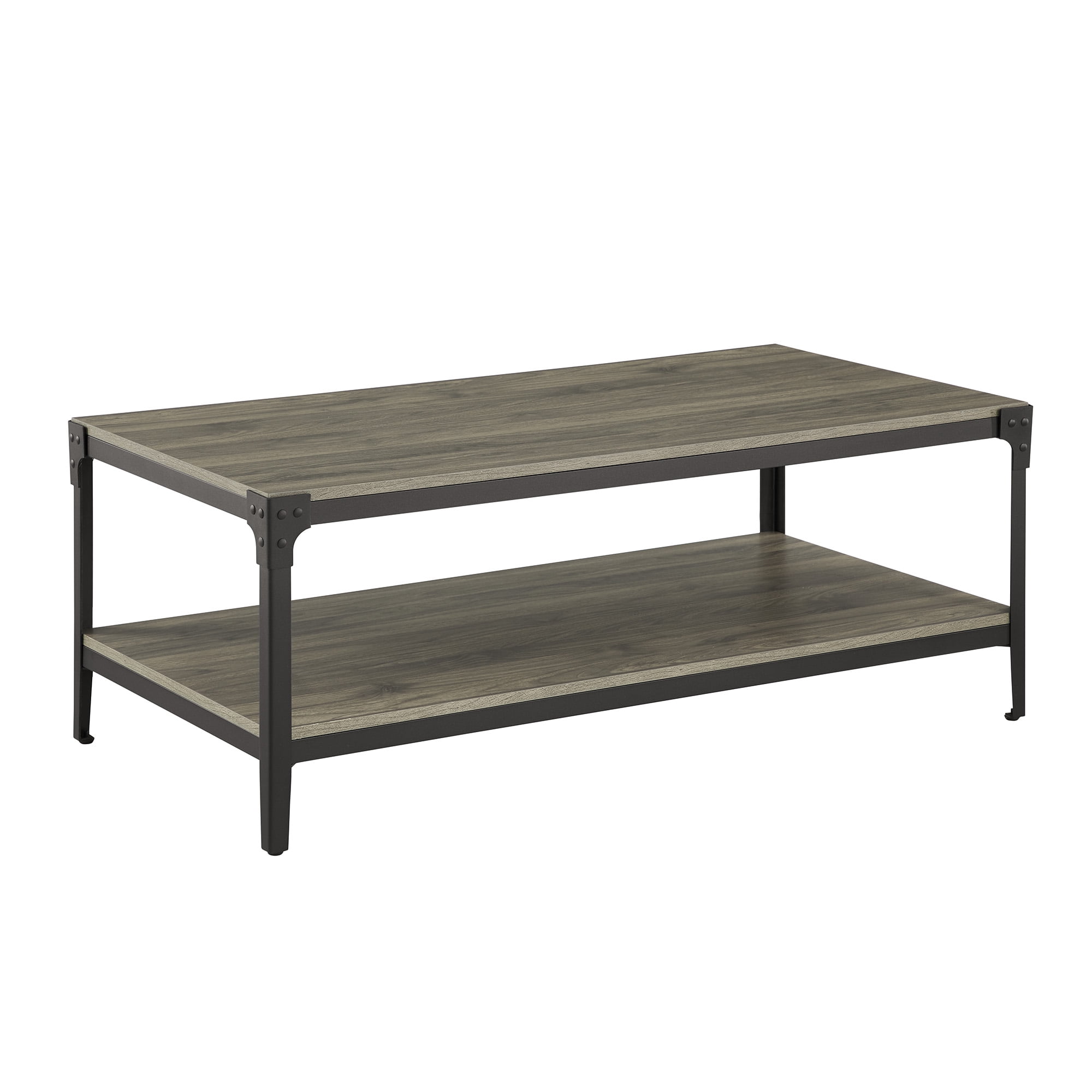 Woven Paths Wilson Angle Iron Rustic Coffee Table, Slate Grey