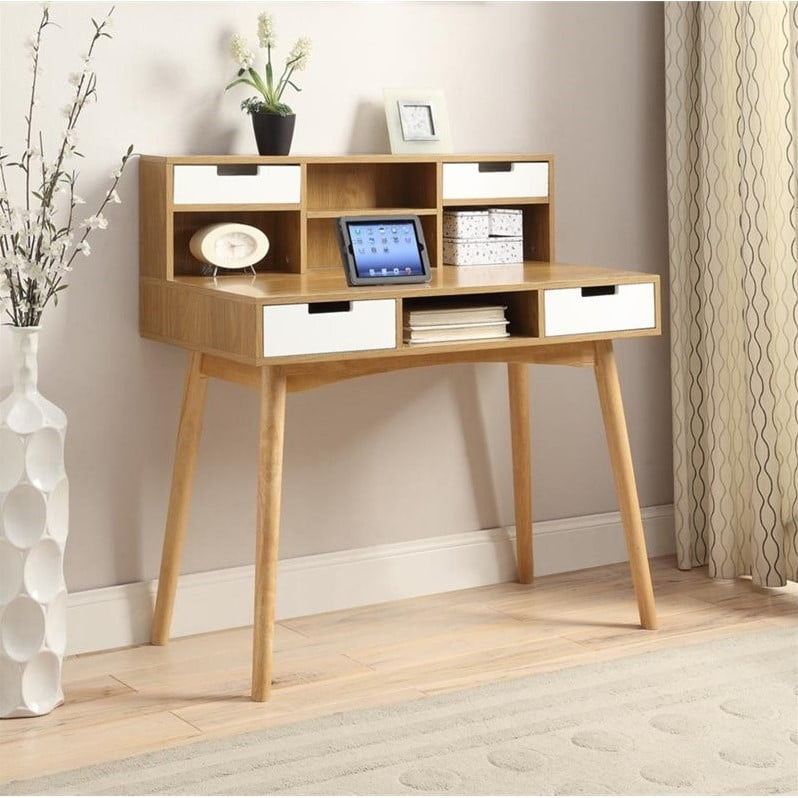 Convenience Concepts Oslo Secretary Desk In White And Light Oak
