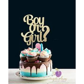 Handmade Gender Reveal Cake Topper Decoration He Or She Made In Usa With Double Sided Gold Glitter Stock Walmart Com Walmart Com