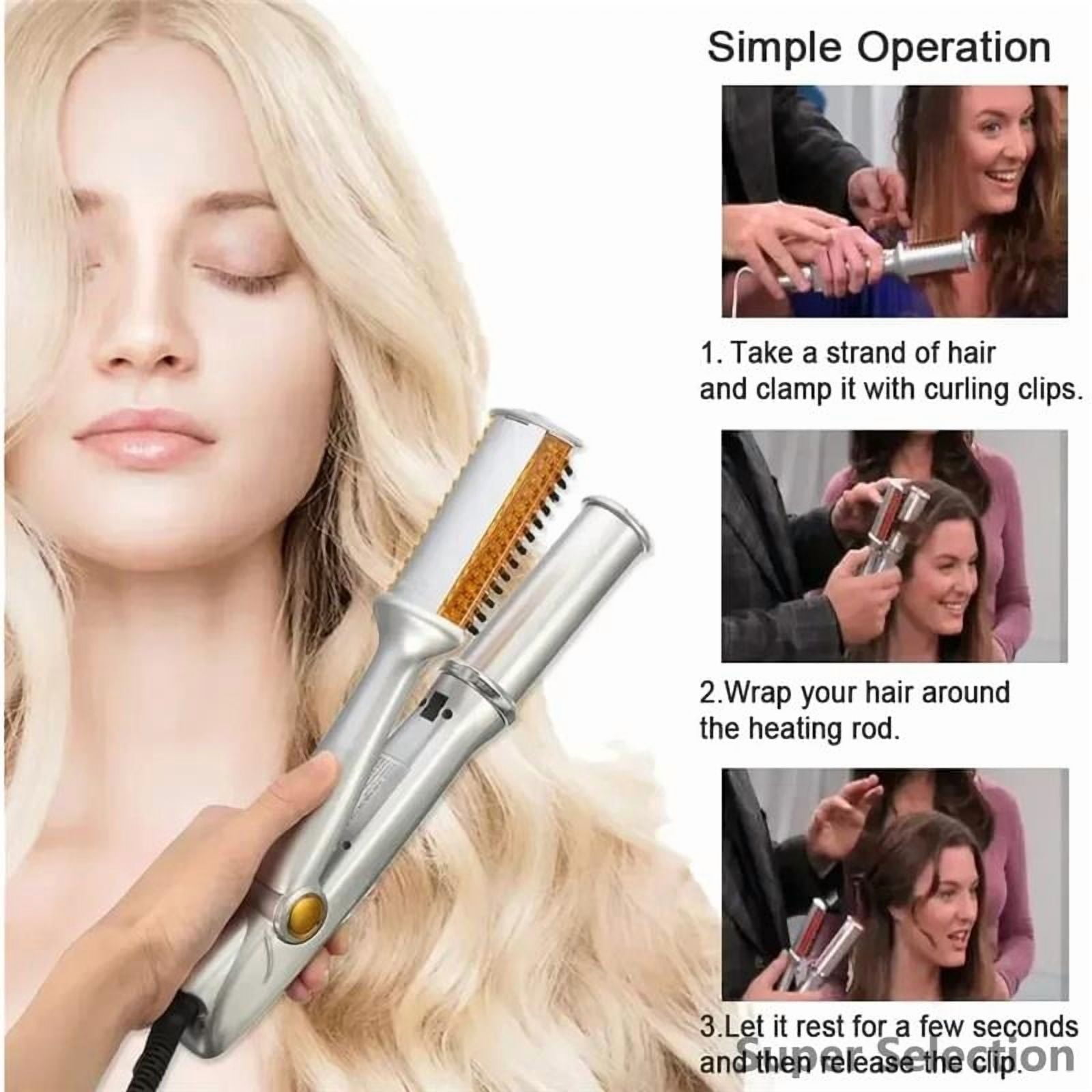 2-in-1 Rotating Hair Styler & Straightener, Automatic Curling Iron Brush With Ceramic Tourmaline Plates, 3 Temperature Settings 230°C, Dual Voltage For Home Use