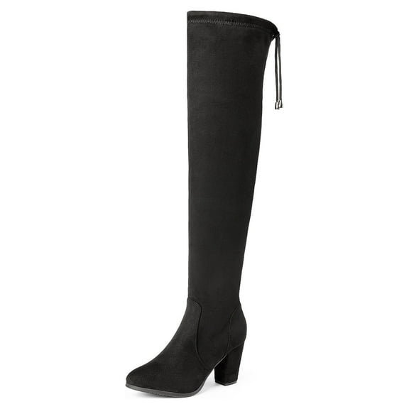DREAM PAIRS Women's Fashion Thigh High Over The Knee Boots Block Mid Heel Long Sexy Faux Fur Boots HIGHLEG BLACK Size 8.5