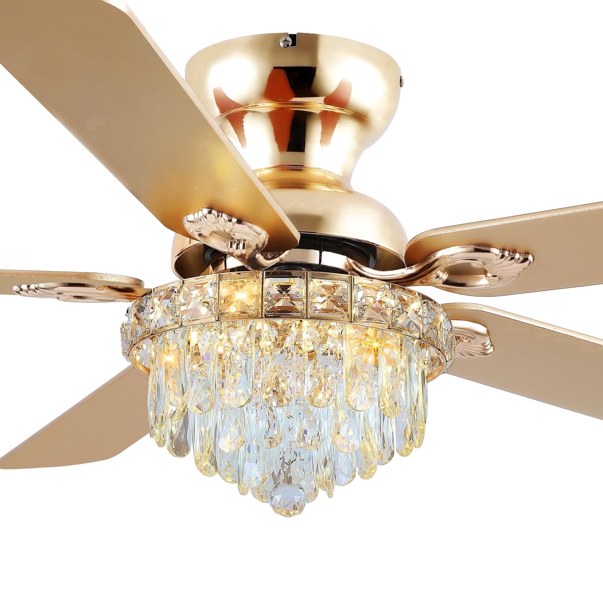 Crystal Ceiling Fans with Remote Control,Modern Ceiling Fan with Noiseless DC Reversible Motor,Dining Room,Living Room(52" Gold)