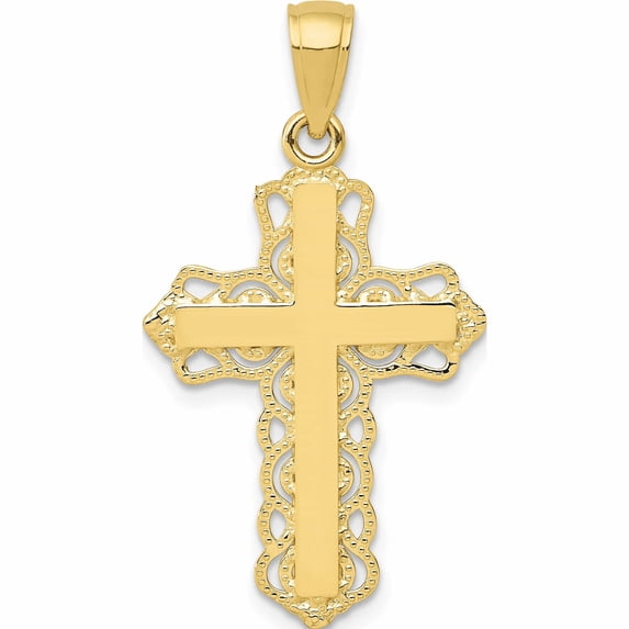 10K Yellow Gold Lace Trim Cross Pendant (30 X 17) Made In United States -Jewelry By Sweet Pea