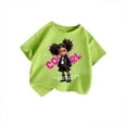 thumbnail image 2 of Tfken Toddler Children Girls Tops Crew Neck Short Sleeve Cartoon Print T-Shirts Breathable Comfortable Tee Light Green Size 11-12 Years, 2 of 3