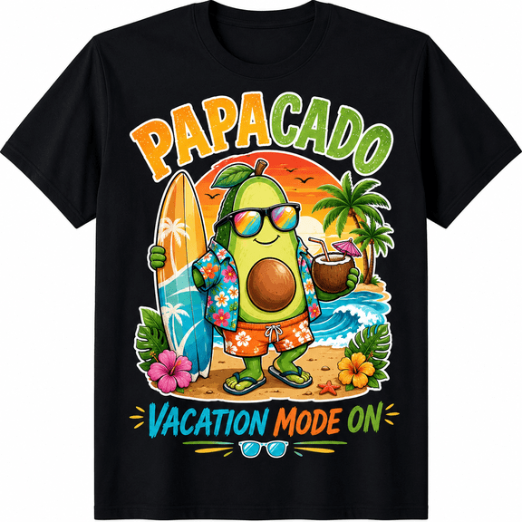 Funny Papacado Vacation Mode On Avocado Hawaiian Beach Graphic T Shirt for Adults Summer Tropical Surf Coconut Funny Vacation Tee Unisex Casual Holiday Travel Graphic Shirt Gift for Avocado Lovers