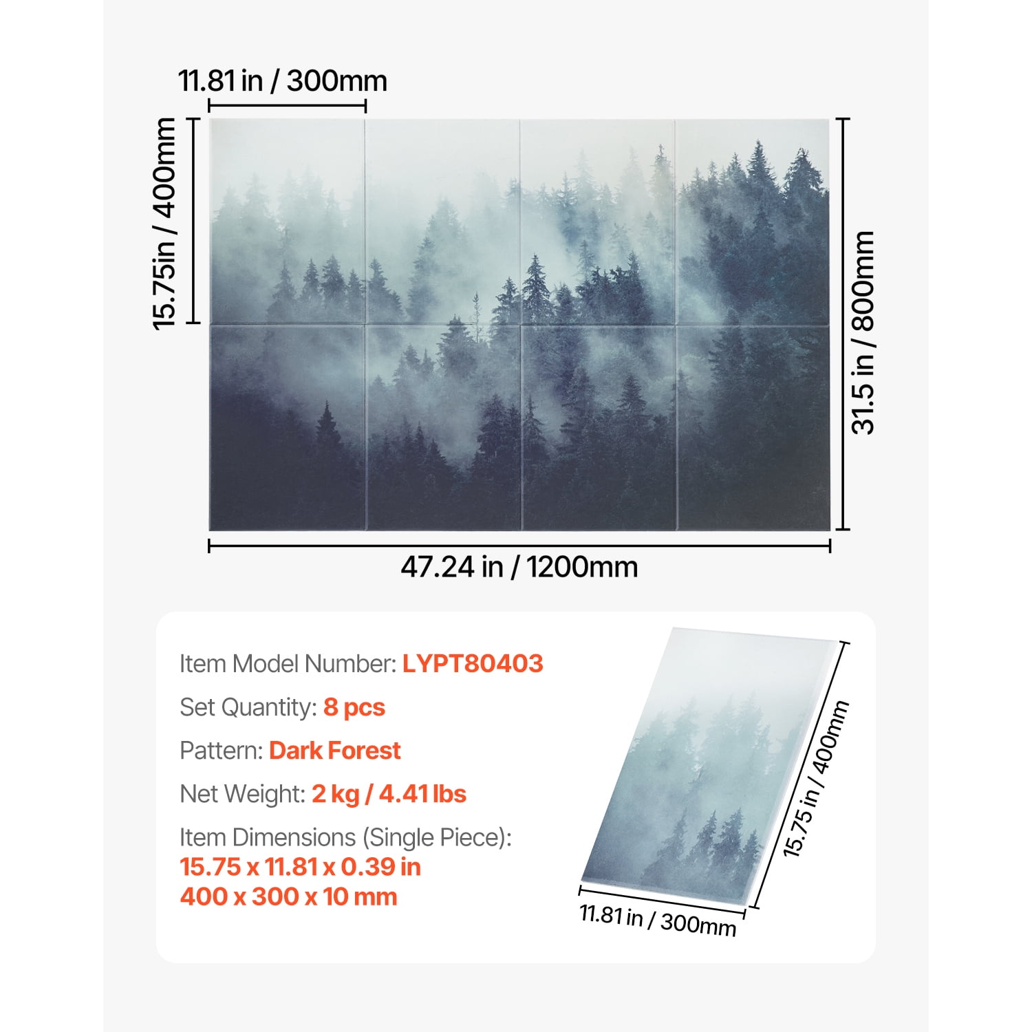 KFFKFF Set of 8 Artistic Acoustic Panels, Dimensions 63 x 23.62 x 0.4 inch, Wall-Mounted Soundproof Tiles, Stick-On Design for Noise Reduction, Ideal for House, Workplace, Recording Studio