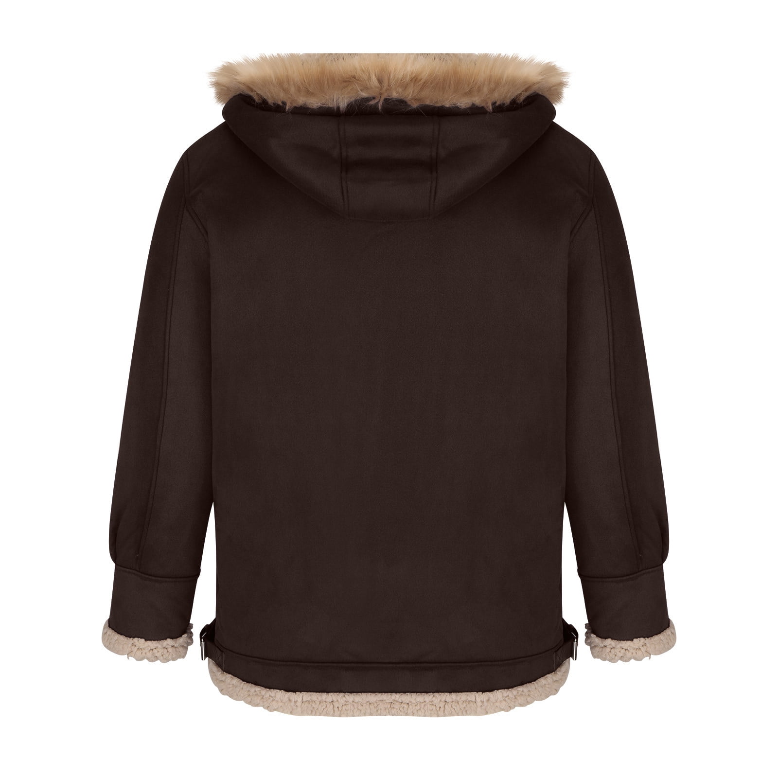 CHEEREAM Faux Leather Jacket Men Suede Faux Fur Jacket Outwear Coat with Hooded Winter Casual Sherpa Lined PU Leather Overcoat Khaki S