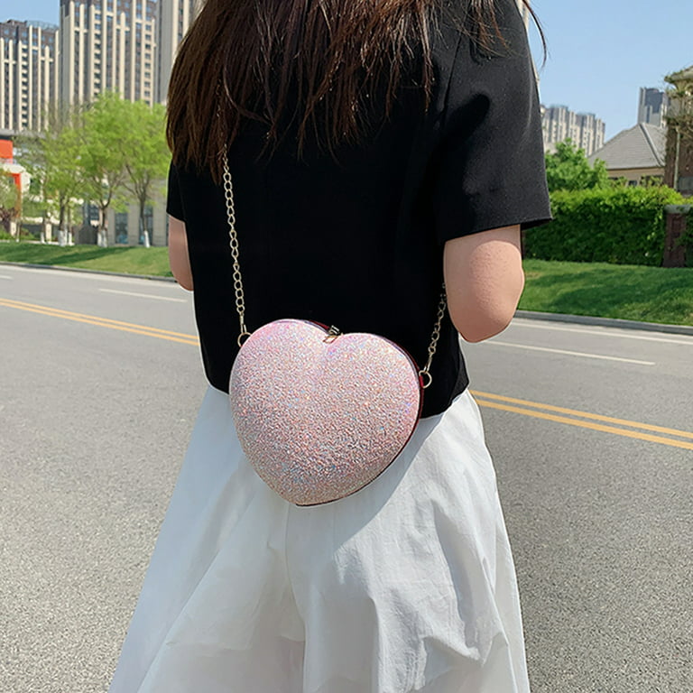 YFMHA Sequins Love Heart Messenger Bag Glitter Girl Chain