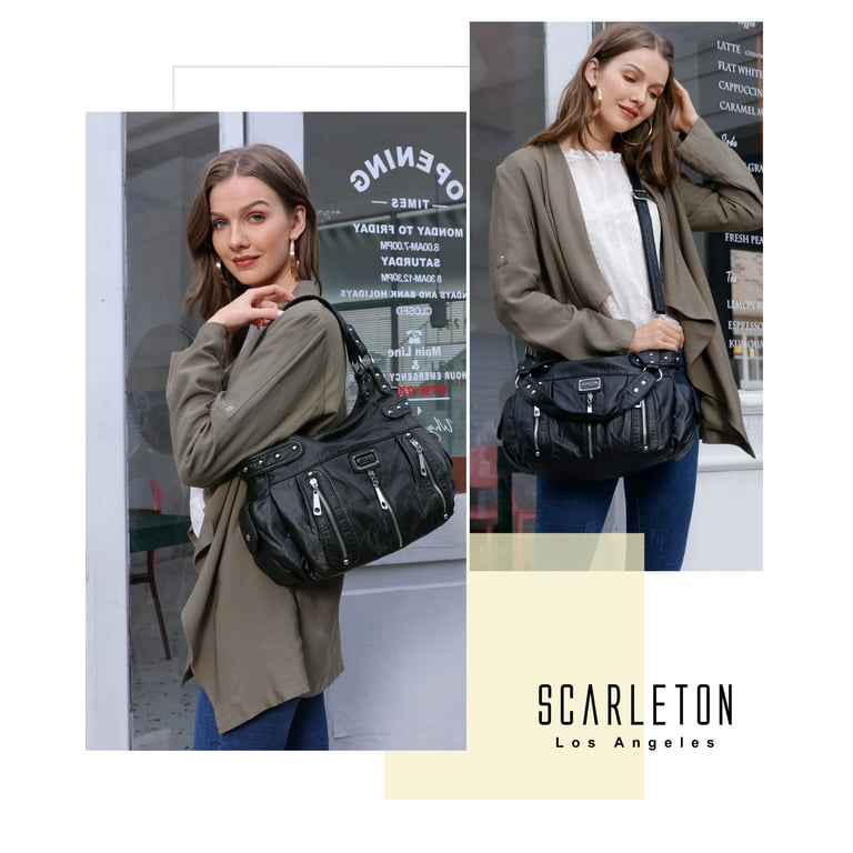 【Sinoon】 Double Shoulder Bag / 追跡付 Scarleton 3 Front Zipper Washed Shoulder Bag for Women H1292