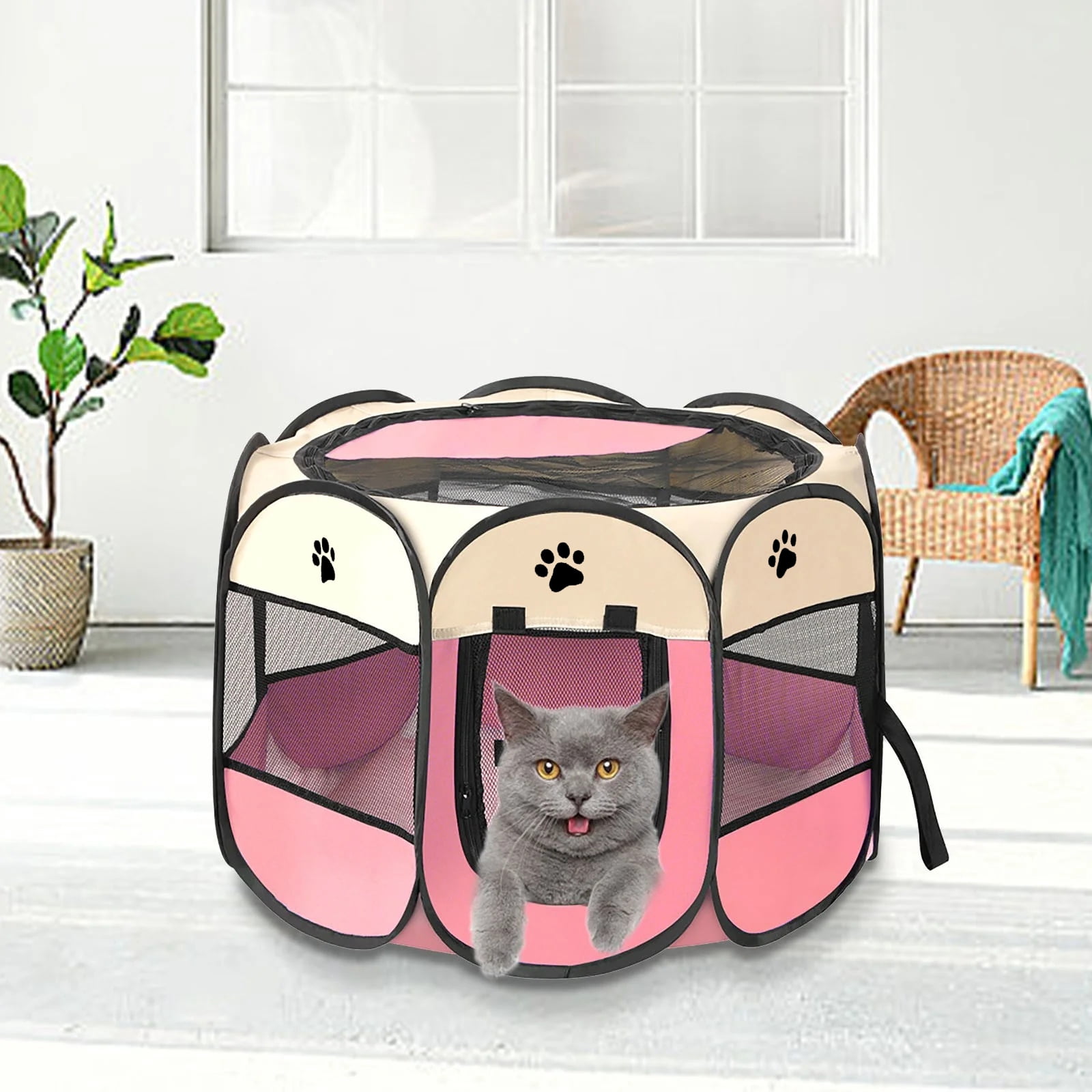 Portable Pet Playpen, Dog/Cat Playpen Foldable Pet Exercise Pen Tents Dog Kennel House Playground for Indoor Outdoor Travel Camping Use,30"x30"x18"