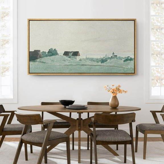 IDEA4WALL Extra Large Framed Canvas Print Wall Art Watercolor European Town Digital Art Vintage Pastel Village Landscape Wall Decor Oversized Artwork Relax/Calm for Rooms - 60"x30"