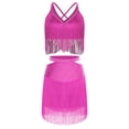 thumbnail image 6 of Aislor Women's Latin Salsa Ballroom V Neck Sleeveless Fringe Crop Top with Swing Skirt Indian Dancewear Hot Pink XL, 6 of 7
