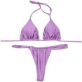 thumbnail image 3 of Womens Swimsuits Solid Color Halter Sexy Brassiere With Thongs Two Piece Ultrathin Bikinis Set Swimwears Bathing Suits,Purple,L, 3 of 7