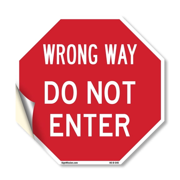 Wrong Way Do Not Enter 10 inch X 10 inch Octagon Vinyl Label Decal Sticker Weather Resistant, UV Protected for Workplace, Private Property, and Construction Site, Made in the USA