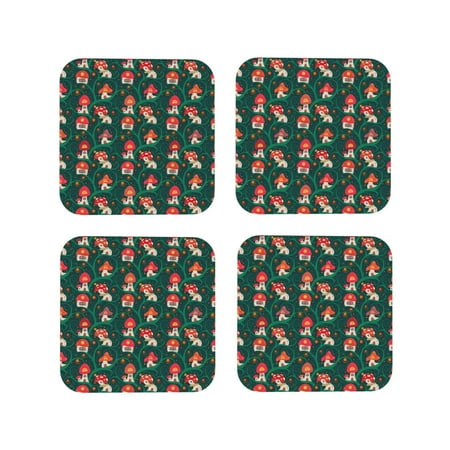 

Tideii Mushroom House for Leather Coasters 4 Pieces Anti-fouling and Anti-scalding Decorative Coasters Suitable for Restaurants Kitchens Coffee Shops-Square
