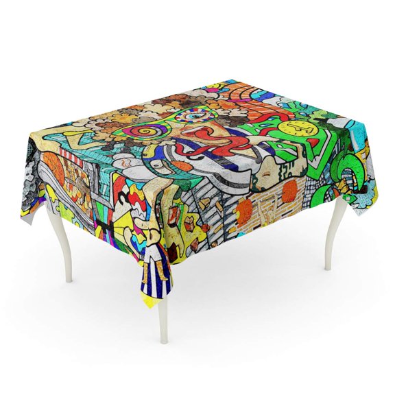 SIDONKU Artist Sports Collage on Large Brick Wall Graffiti Ball Tablecloth Table Desk Cover Home Party Decor 60x120 inch