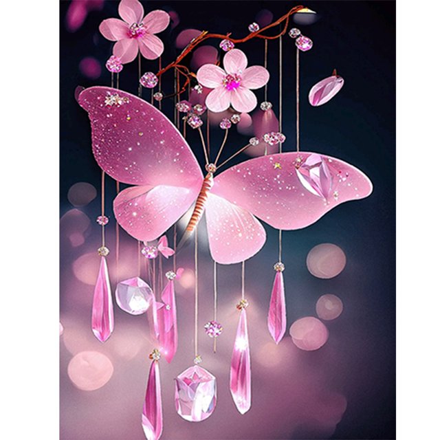 Pintura de diamante 5D DIY Full Round Drill Butterfly Wind Chimes Decor (sz3551) Hugtrwg Para estrenar