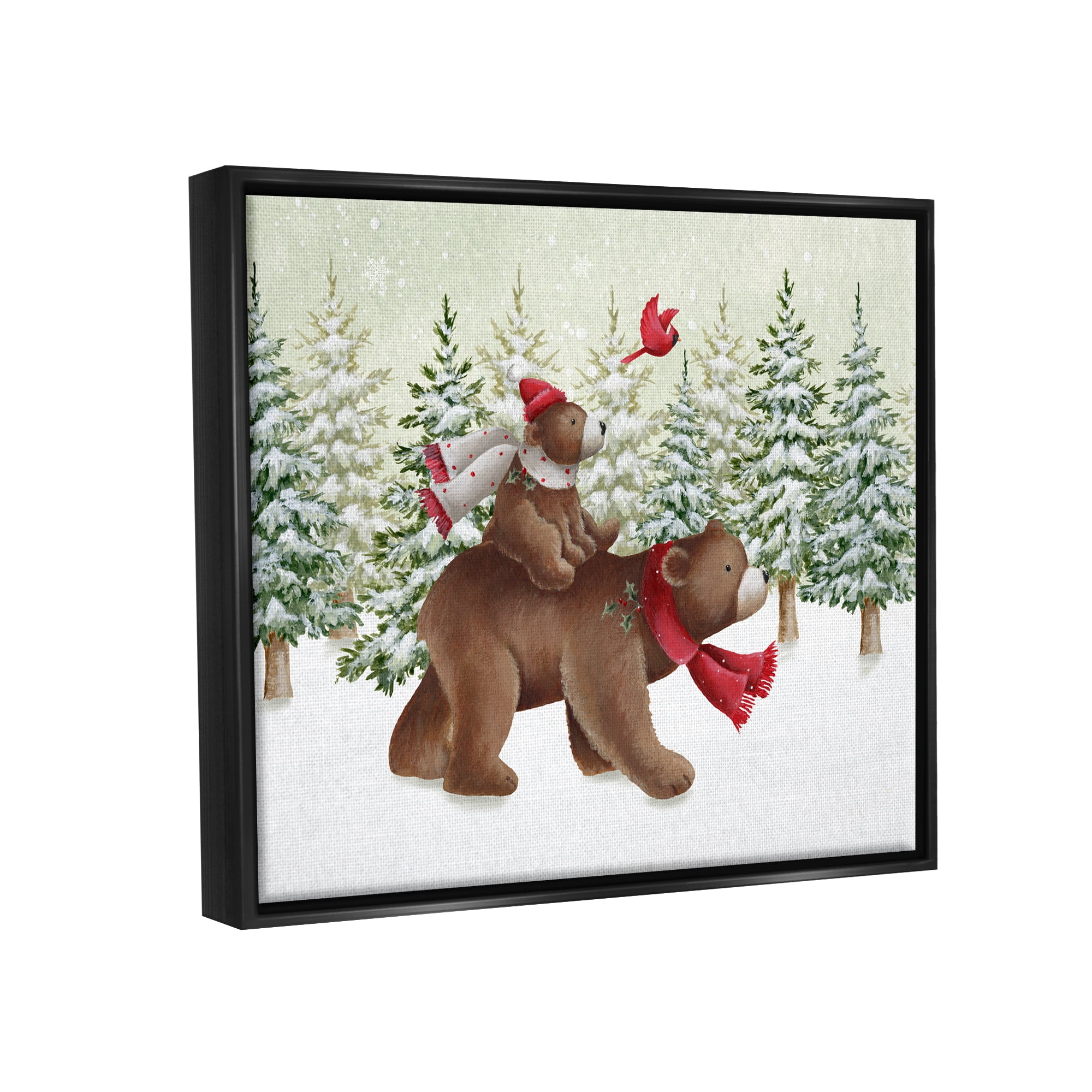 Stupell Industries Bears in Snowy Scene Animals & Insects Painting Black Floater Framed Canvas Art Print Wall Art, 31 x 25