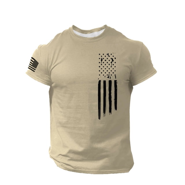 Men's Dress Shirts O Blouse Neck T-shirt Short Printed Sleeves Flag Distressed Design for Modern Style