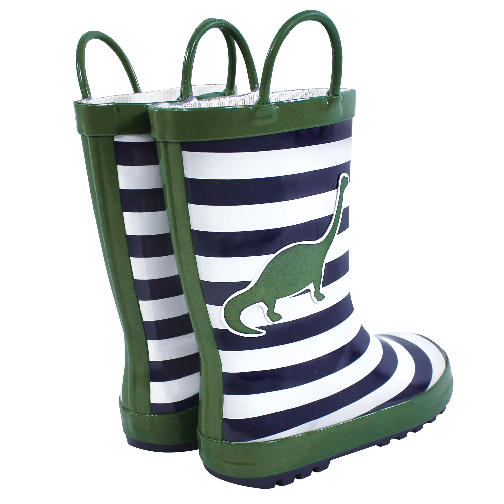 Hudson Baby Infant Boy Rain Boots, Dino Stripe, 12 Toddler
