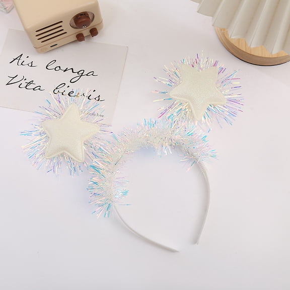 Happy New Year Tinsel Star Headbands 2026 Glitter Star Hair Hoop Christmas Head Bopper Eve Headband for Christmas Birthday Holiday Hair Accessories