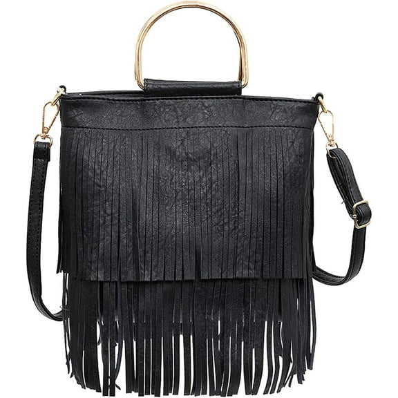 Women Fringe Tassel Crossbody Bag Leather Shoulder Bag Hobo Handbag