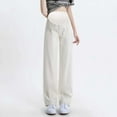 thumbnail image 2 of bbymog Womens Maternity Jeans Solid Color High Waisted Straight Wide Leg Pants Pregnancy Clothes White H M, 2 of 5