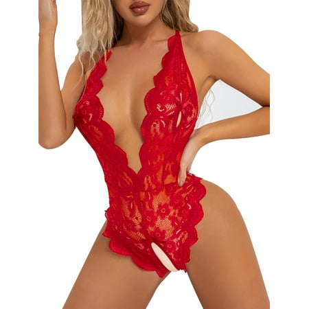 GORHGORH Women s Lingerie Underwear Open Butt Back Crotchless Briefs Panties Lace Bow Sexy Backless One Piece Bodysuit Sleepwear