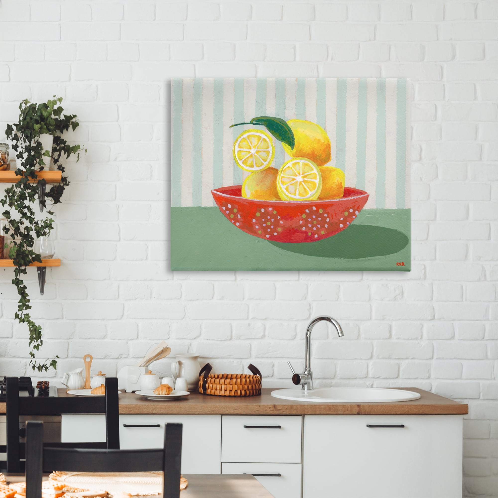 Stupell Industries Sunny Lemons in Red Bowl Canvas Wall Art, design by Rachael Reese