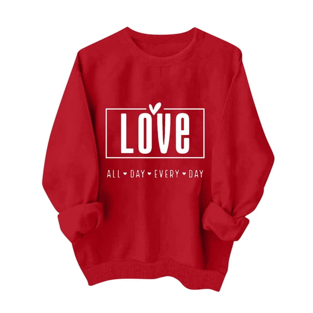 Amzcrzy Chandails pour Femmes Imprimé Mode Rouge Chandails Valentines Day Décontractés Manches Longues Col Rond Cadeaux Valentines Tops Valentines Day pour Femmes