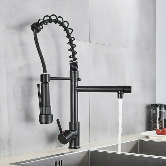 Zovajonia Matte Black Kitchen Faucet Sink Single Handle Pull Down Sprayer Swivel Mixer Tap