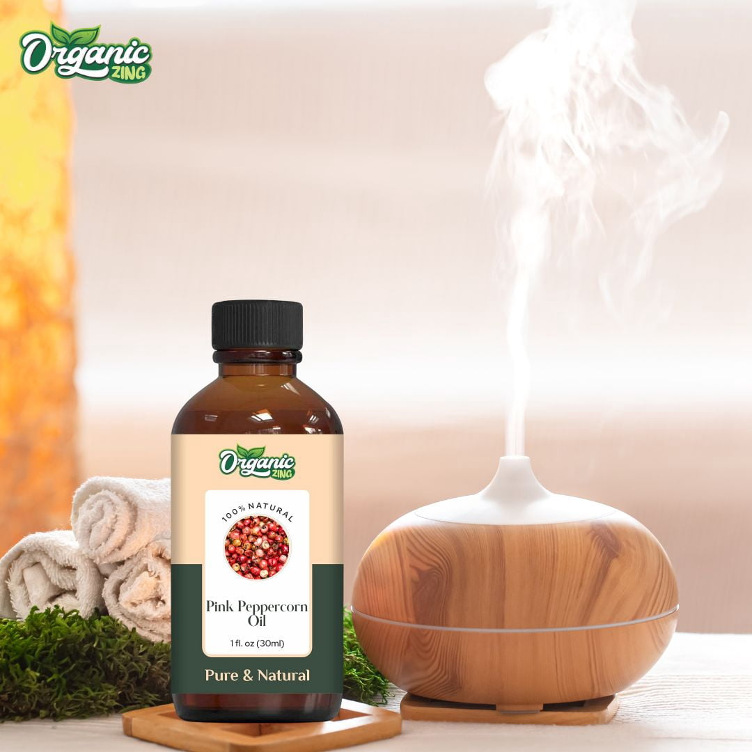Organic Zing Pink Peppercorn (Schinus Molle) Oil | Pure & Natural Essential Oil for Aroma, Skincare & Massage- 30ml/1.01fl oz
