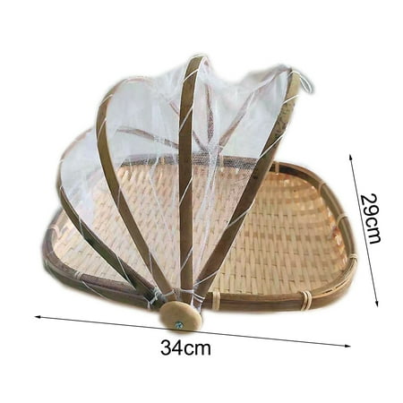 

Rectangular Bamboo Serving Food Tent Basket Hand Woven Dustpan Fruit Dustproof Cover Picnic Mesh Net Tent Bamboo Serving Basket