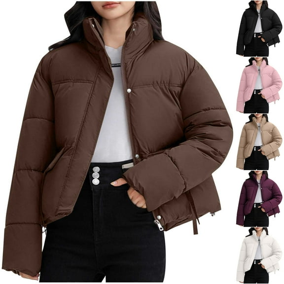 Kmdttou Womens Winter Coats Puffer Jacket Womens Solid Color Fshion Pocket Hodded Keep Warm Coat