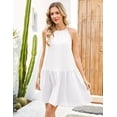 thumbnail image 4 of Fiophy 100% Linen Dress Halter Neck Sleeveless Summer Casual Ruffle Midi Beach Dresses, White,M, 4 of 8