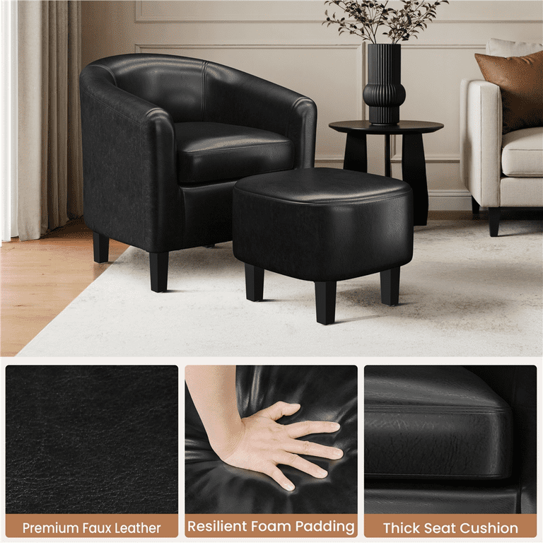 Alden Design Faux Leather Club Chair with Ottoman for Livingroom