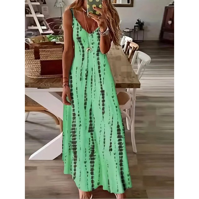 Robe Maxi Décontractée à Col en V Imprimé Tie-Dye pour Femmes, Robe Longue d'Été pour la Plage et les Vacances